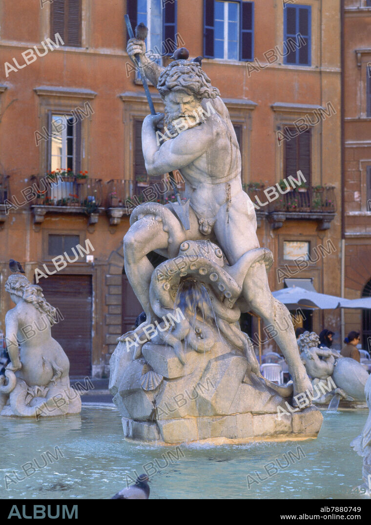 GIAN LORENZO BERNINI (1598-1680). PLAZA NAVONA-FUENTE DE NEPTUNO-DET NEPTUNO LUCHA CONTRA UN PULPO.