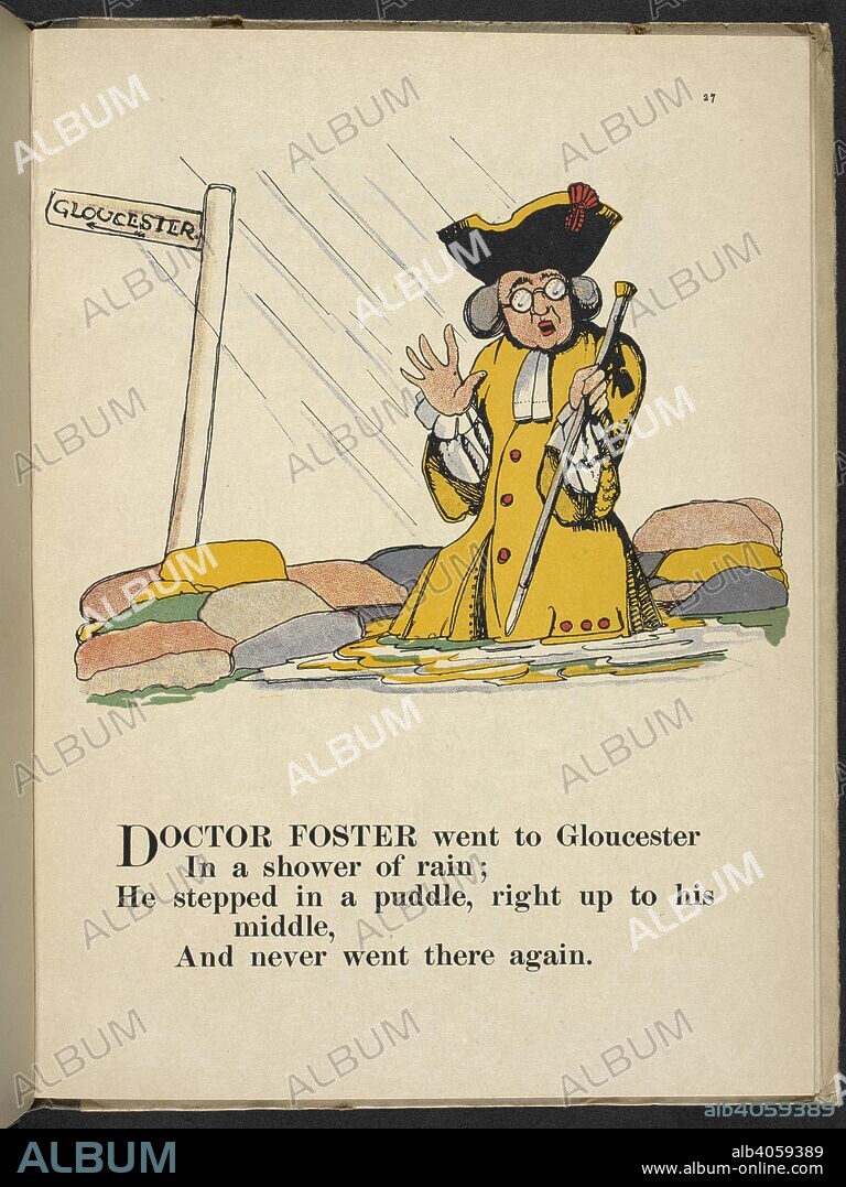 CLAUD LOVAT FRASER. Doctor Foster went to Gloucester in a shower of rain ...' . Nursery Rhymes, with pictures by C. L. Fraser. London : T. C. & E. C. Jack, [1919]. Source: 12800.ddd.31 page 27.