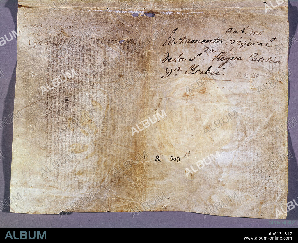 PAGINA DEL TESTAMENTO DE ISABEL LA CATOLICA HECHO EN LA VILLA DE MEDINA DEL CAMPO A 12 DE OCTUBRE DE 1504.