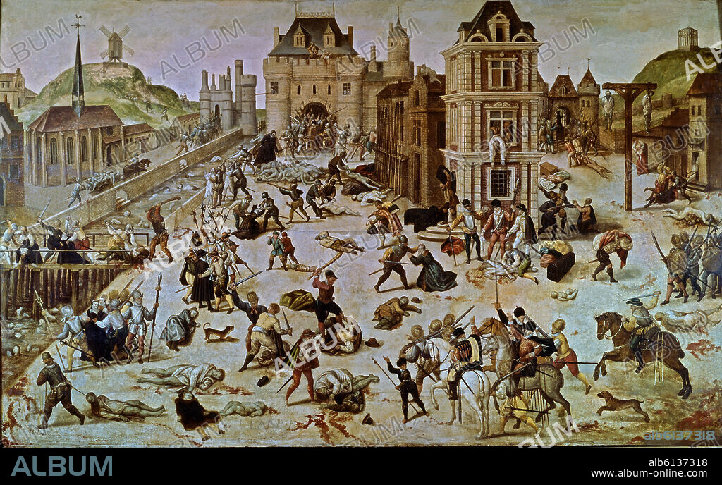 FRANÇOIS DUBOIS. LA MATANZA DE LA NOCHE DE SAN BARTOLOME EN 1572 - SIGLO XIX.
