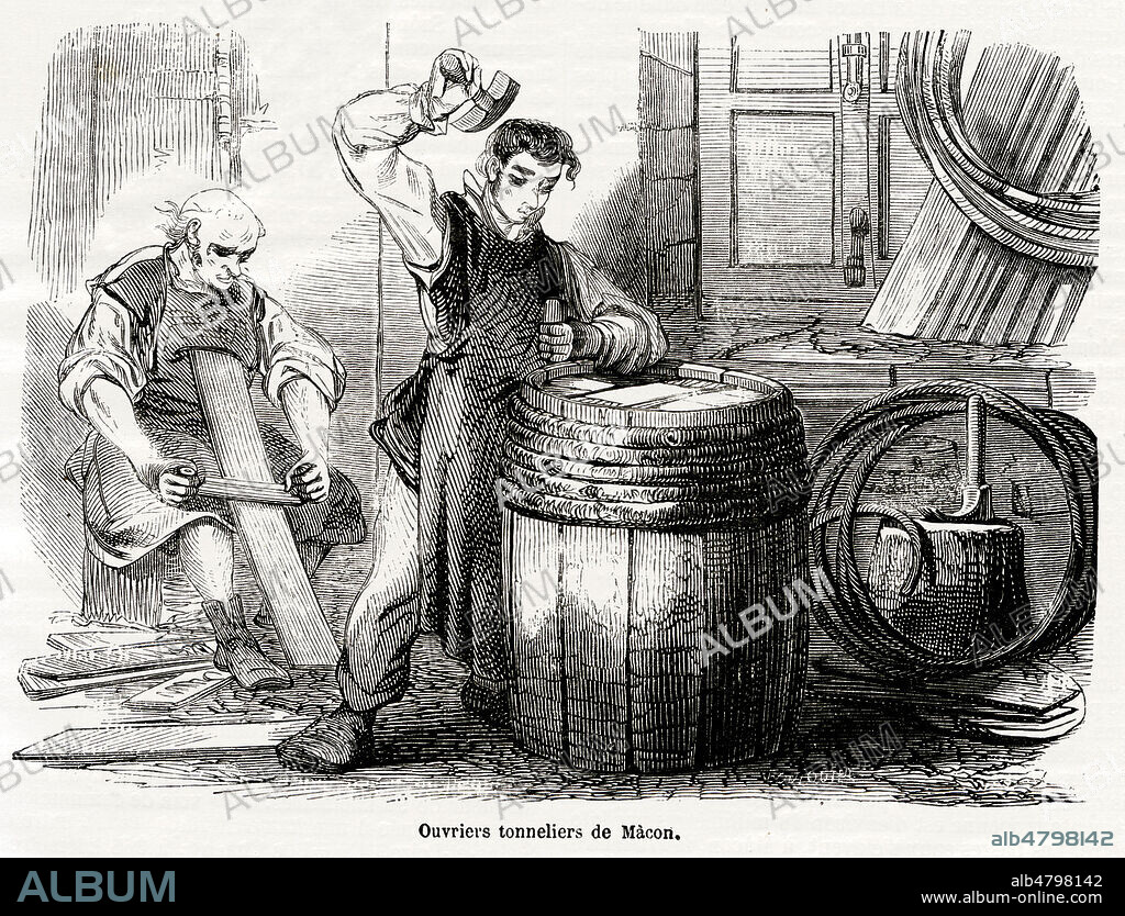 Ouvriers tonneliers de Macon. Illustration de 1853 par Valentin FOULQUIER (1822-1896) pour La France illustree de Victor Adolphe MALTE-BRUN (1816-1889). Credit : Collection Jonas/Kharbine-Tapabor.