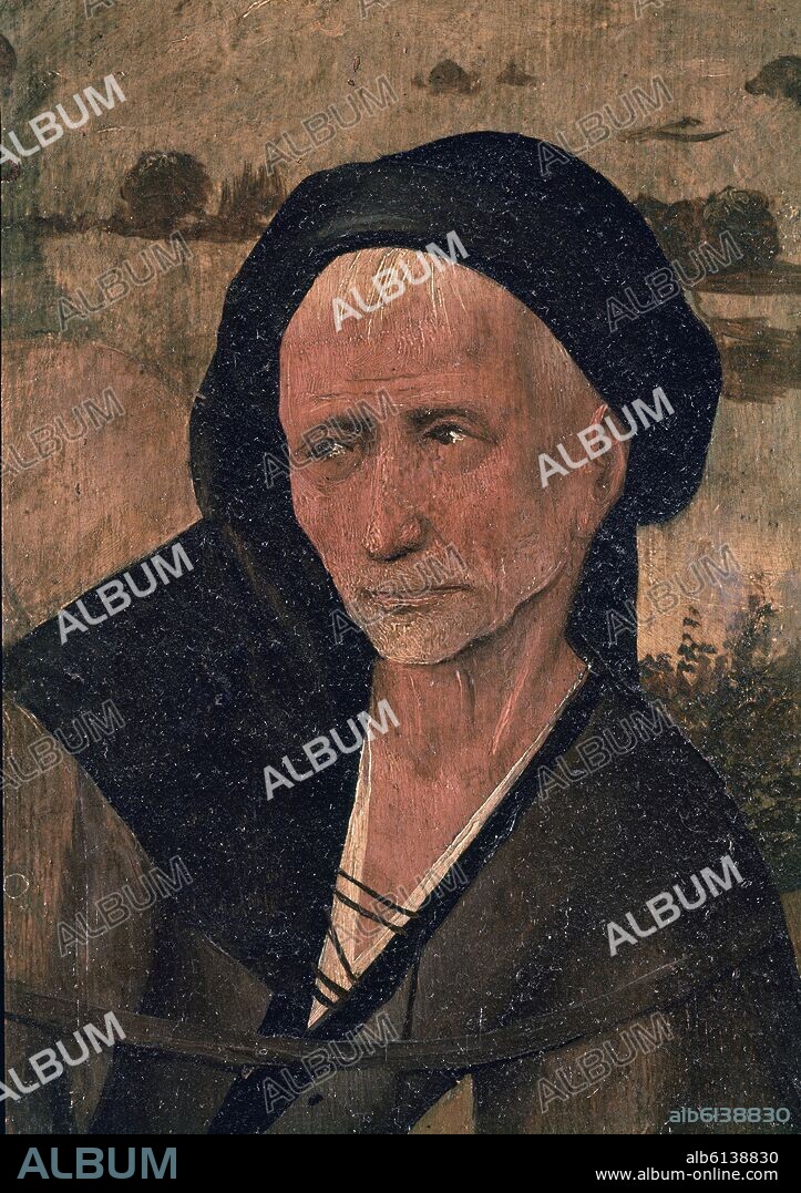 JHERONIMUS VAN AKEN-EL BOSCO-J. BOSCH. EL CARRO DE HENO - TRIPTICO CERRADO - EL CAMINO DE LA VIDA - DETALLE DEL VIAJERO - HACIA 1516 - OLEO/TABLA - GOTICO FLAMENCO - NP 2052.