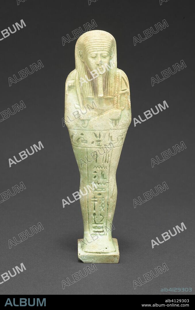 ANCIENT EGYPTIAN. Shabti of Horu. Egyptian. Date: 664 BC-525 BC. Dimensions: 13 × 3.9 × 3 cm (5 1/8 × 1 1/2 × 1 1/8 in.). Faience. Origin: Egypt.