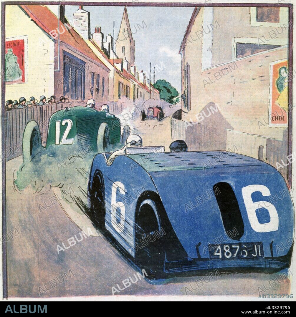 The Bugatti Type 32, (car shown in blue), commonly called the Tank de Tours, was a streamlined racing car built in 1923. Scene from the 1923 French Grand Prix was a Grand Prix motor race held at Tours on 2 July 1923.