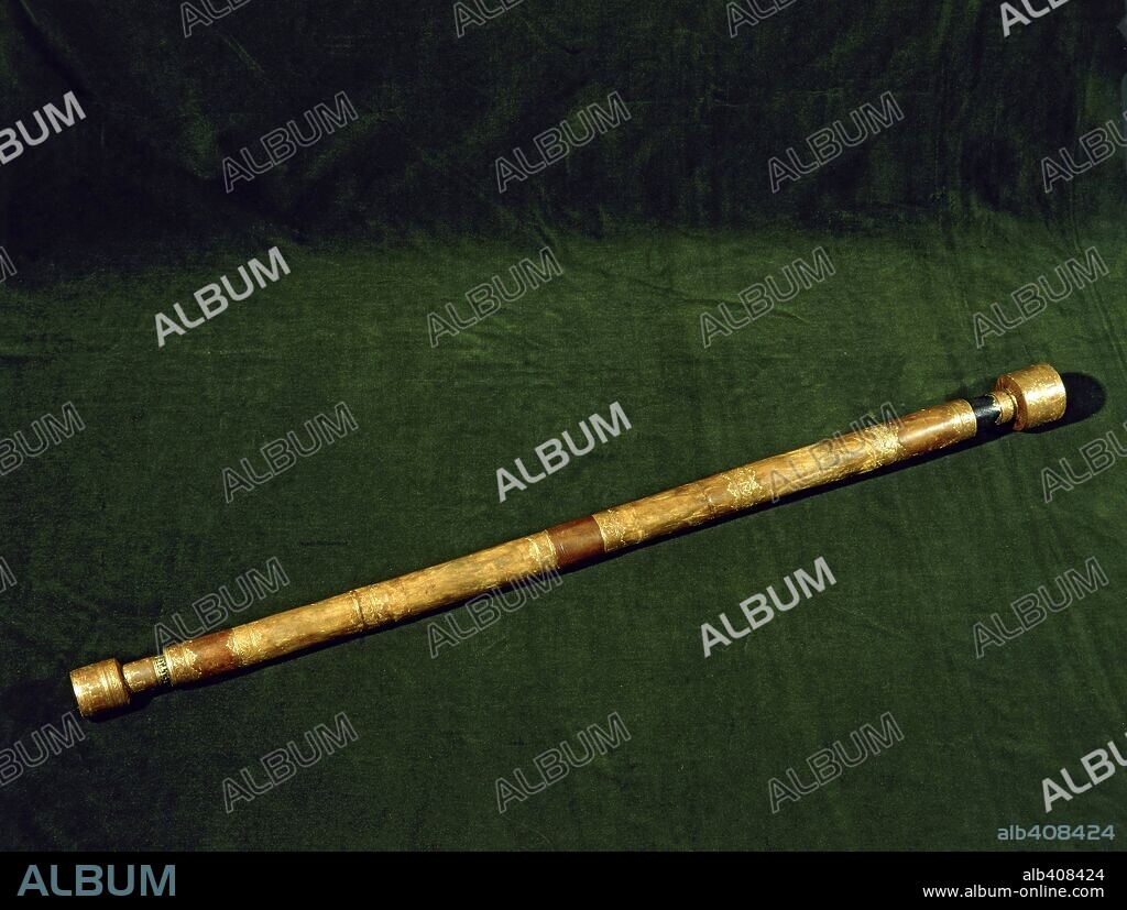 Replica of Galileo telescope c.1610 made of wood and leather.