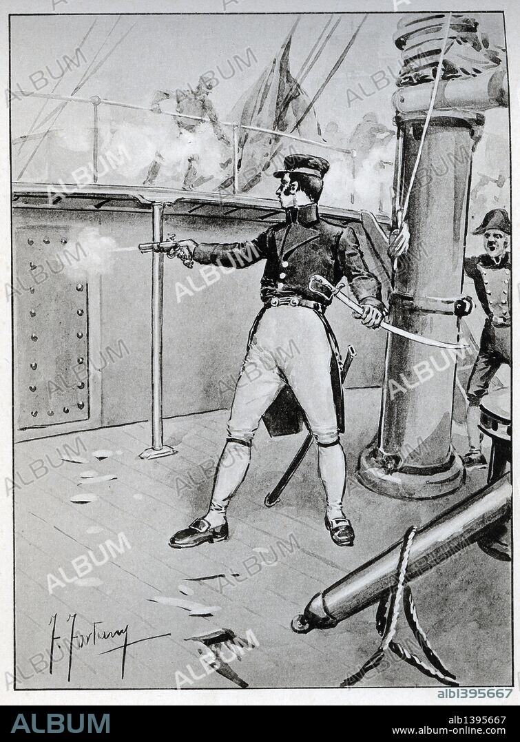 FORTUNY FRANCISCO. Historia de Argentina. Siglo XIX. Combate naval de San Nicolás en la cubierta de la goleta Invencible, el 2 marzo 1811.