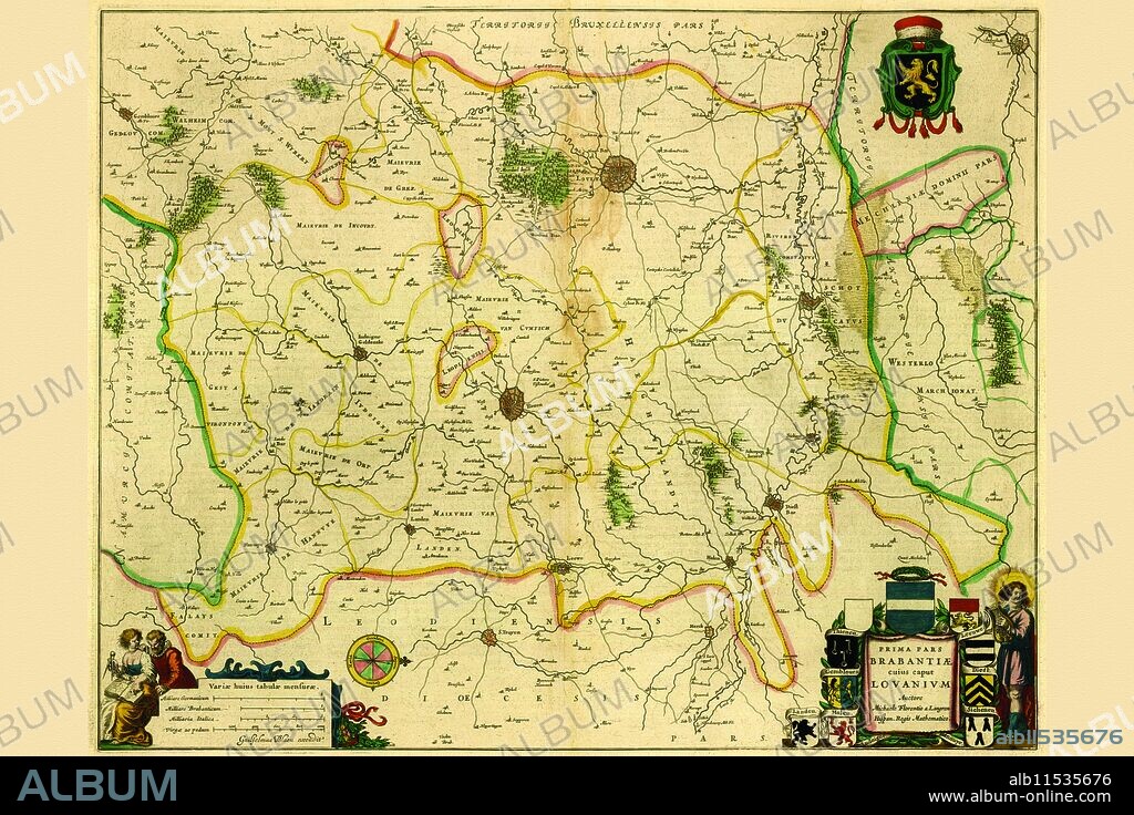 "Prima pars Brabantiae cuius caput Lovanium / auctore Maichaele Florentio a Langren". Author: Michael Floris Van Langren (1598-1675). Cartographe. Publisher: Guiljelmus Blaeu excudit. 1639.