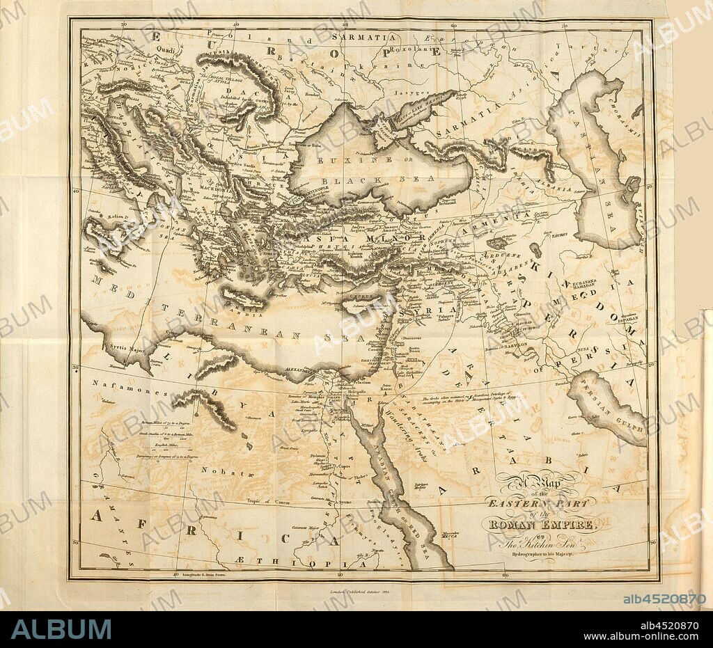 Map of the eastern part of the Roman Empire, Map of the Eastern Territory of the Roman Empire, signed: By Tho., Kitchin Sen, Taf. 1, according to p. 16, Kitchin, Thomas Senior (by), Edward Gibbon: The history of the decline and fall of the Roman Empire. Vol. 1. London: printed for Thomas M'Lean; James Goodwin; W. Sharpe and son; G. and J. Robinson; also R. Griffin and Co. Glasgow, and J. Cumming, Dublin, 1827.