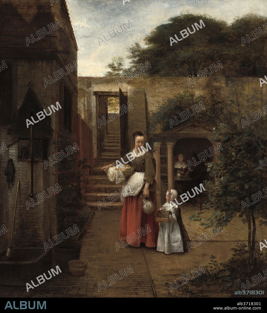 PIETER DE HOOCH. Woman and Child in a Courtyard. Dated: 1658/1660. Dimensions: overall: 73.5 x 66 cm (28 15/16 x 26 in.)  framed: 102.24 × 93.98 × 14.61 cm (40 1/4 × 37 × 5 3/4 in.). Medium: oil on canvas.