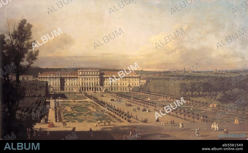 Wien, Schloß Schönbrunn. "Das kaiserliche Lustschloß Schönbrunn, Gartenseite". Gemälde, 1758/61, von Bernardo Bellotto, genannt Canaletto (1721-1780). Öl auf Leinwand, 134 × 238 cm. Wien, Kunsthistorisches Museum.