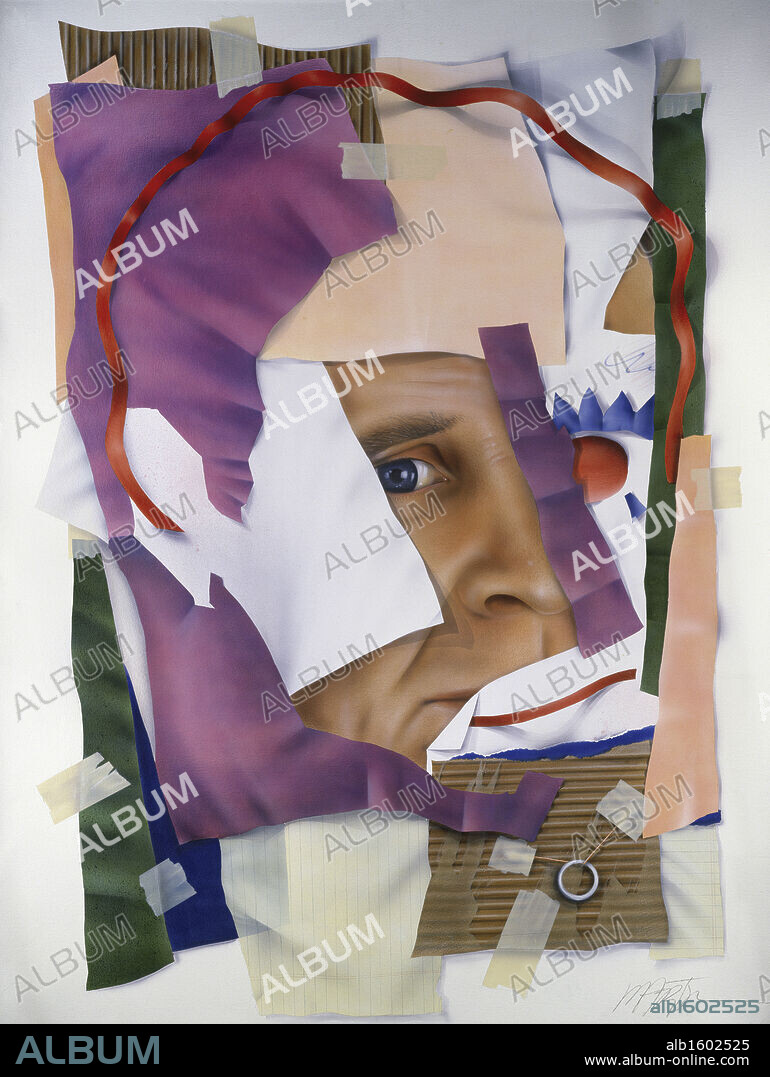 Portrait (In Middle Age)  Donald Martin (20th C./American)  Airbrush on paper.