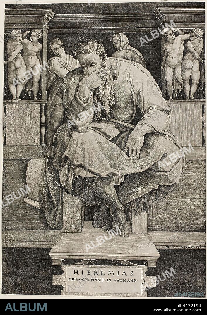 NICOLAS BÉATRIZET. Jeremiah. Nicolas Beatrizet (French, 1515-after 1565); after Michelangelo Buonarroti (Italian, 1475-1564). Date: 1547. Dimensions: 428 × 295 mm (sheet; trimmed to platemark). Engraving on paper. Origin: France.