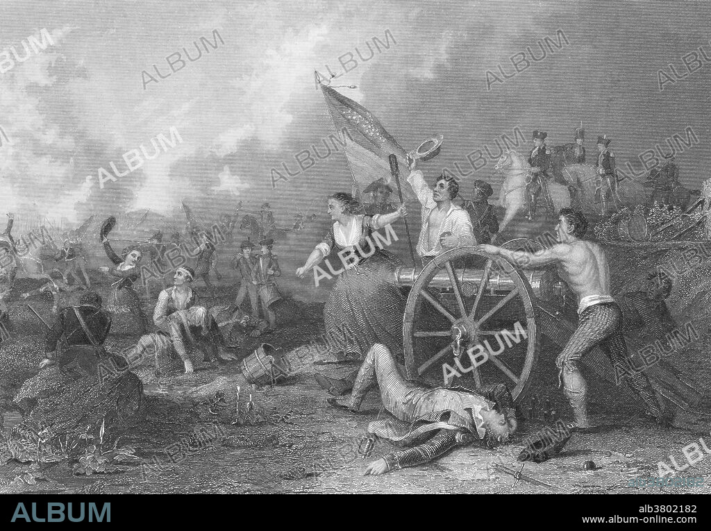 Molly Pitcher at the Battle of Monmouth. The Battle of Monmouth was an American Revolutionary War battle fought on June 28, 1778 in Monmouth County, New Jersey. The Continental Army under General George Washington attacked the rear of the British Army column commanded by Lieutenant General Sir Henry Clinton as they left Monmouth Court House. During the battle the temperature remained almost consistently above 100 degrees Fahrenheit, and heat stroke was said to have claimed more lives than musket fire throughout the battle. Molly Pitcher (so called because she carried water to the troops) taking her wounded husband's place at a gun during the Battle of Monmouth. According to legend, in the heat of battle, Marycontinued to "swab and load" the cannon using her husband's rammer. At one point, a British musket ball or cannon ball flew between her legs and tore off the bottom of her skirt. Mary supposedly said, "Well, that could have been worse," and went back to loading the cannon. In commemoration for her courage, Washington issued her a warrant as a non commissioned officer. Afterwards, she was known as "Sergeant Molly," a nickname that she used for the rest of her life. Engraving by J. Rogers from a painting by D. M. Carter.