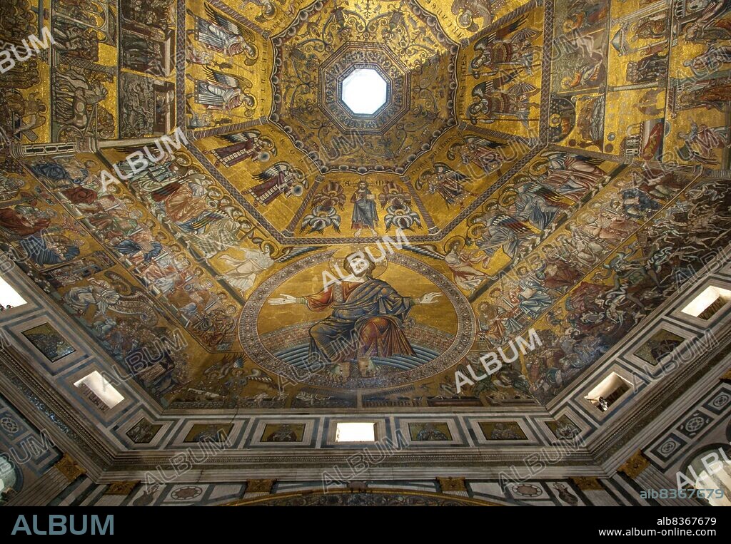 The octagonal Florence Baptistery (<i>Battistero di San Giovanni</i>), also known as the Baptistery of Saint John, is one of the oldest buildings in Florence, constructed between 1059 and 1128 in the Florentine Romanesque style.<br/><br/>. The Baptistry is renowned for its three sets of artistically important bronze doors with relief sculptures. The south doors were created by Andrea Pisano and the north and east doors by Lorenzo Ghiberti. The east doors were dubbed by Michelangelo the Gates of Paradise.<br/><br/>. The Italian poet Dante and many other notable Renaissance figures, including members of the Medici family, were baptized in this baptistry.