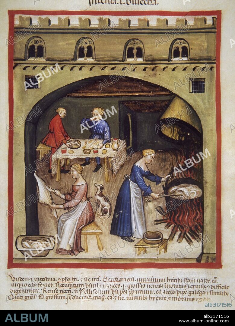 TACUINUM SANITATIS. Manual de salud, datado antes del 1400, basado en observaciones de orden medicinal que detalla los aspectos más importantes de los alimentos, bebidas y vestuario. "ENTRAÑAS". Utilidad: buenas para las personas con estómago caliente. Inconvenientes: malas para personas con varices. Prepararlas con pimienta y vinagre. Folio 81 r.