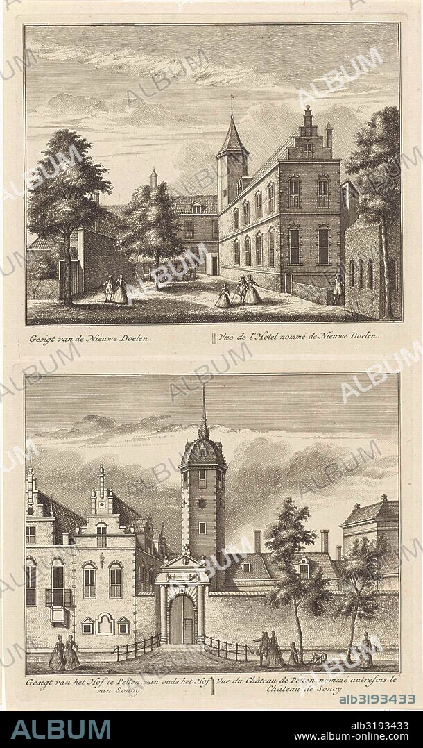 Alkmaar with Nieuwe Doelen and the Hof van Sonoy, The Netherlands, print maker: Leonard Schenk, Abraham Rademaker, 1746.