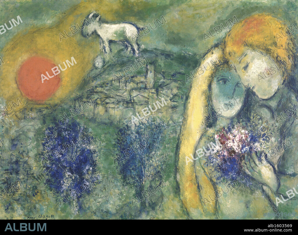 Lovers Of Vence by Marc Chagall, Oil on canvas, 1957, 1887-1985, Private Collection.