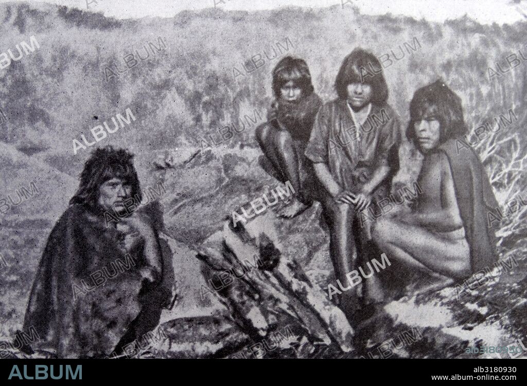 Native Indians from Tierra del Fuego; 1920. Tierra del Fuego is an archipelago off the southernmost tip of the South American mainland;.
