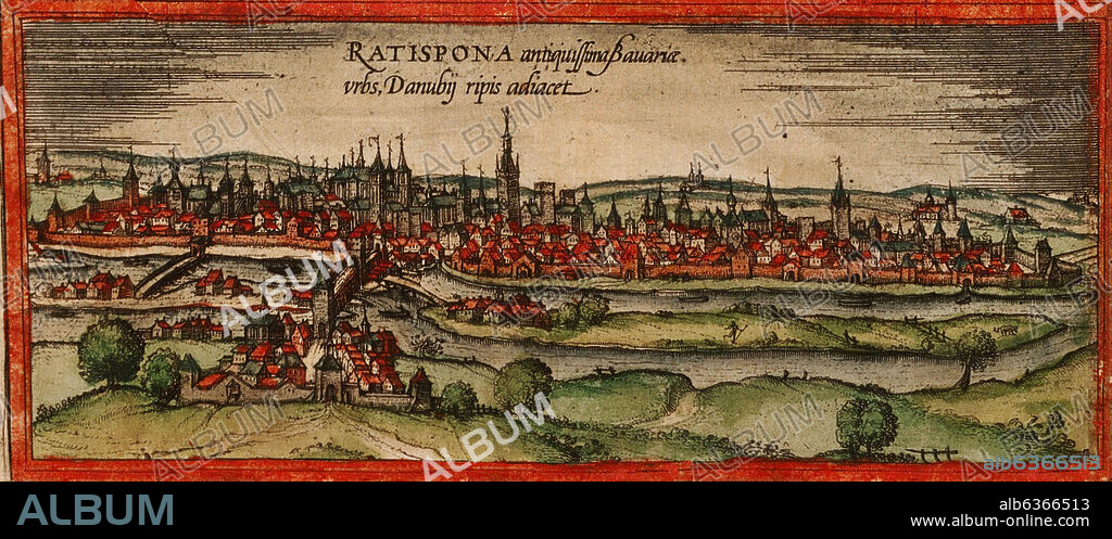 GEORG BRAUN 1541-1622 / FRANS HOGENBERG. CIVITATES ORBIS TERRARUM - RATISBONA (ALEMANIA) - GRABADO - 1572.