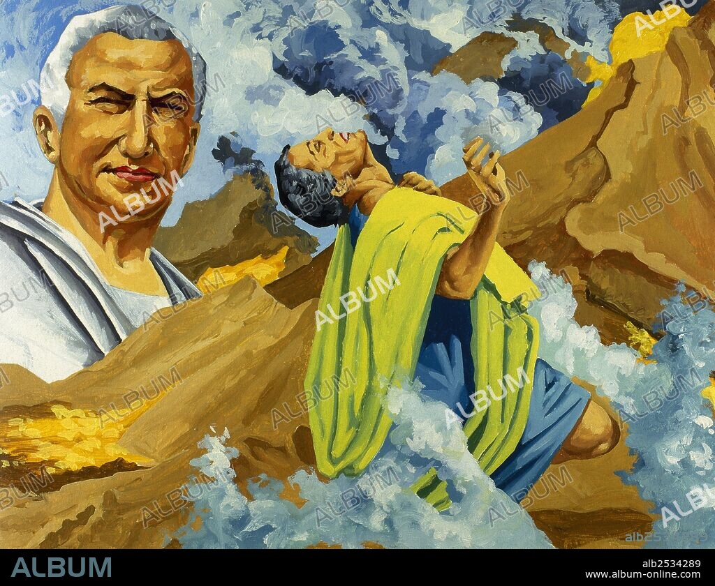 PLINIO EL VIEJO, Cayo Plinio Cecilio Segundo, llamado (Como, 23 ó 24-Castellammare di Stabia, 79). Historiador y escritor romano. Murió al acercarse a la zona del Vesubio durante su famosa erupción del año 79 d. C. Acuarela.