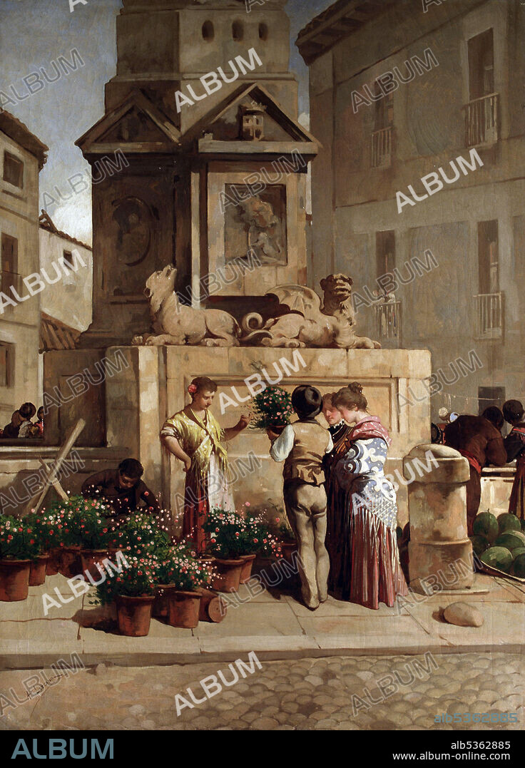 ANGEL LIZCANO. LIZCANO , ANGEL. PINTOR ESPAÑOL. " LA FUENTECILLA " , AÑO 1895. MUSEO MUNICIPAL DE MADRID. MADRID PINTADO.