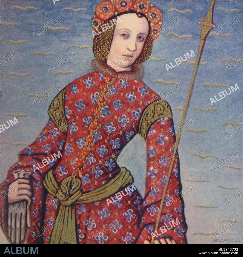 'Sophonisbe - Reine De Numidie', 1403, (1939). Sophonisbe, born in Carthage in 235 BC died at Cirta in 203 BC was a queen of Numidia , known in Berber under the name of Sofines. The illustration is part of the manuscript De Claris mulieribus, traduction anonyme en francais (Livre des femmes nobles et renommees) by Giovanni Boccaccio, housed in the Bibliotheque nationale de France, Paris. From Verve - Nos. 5-6, July-October 1939. [Verve, France, 1939].
