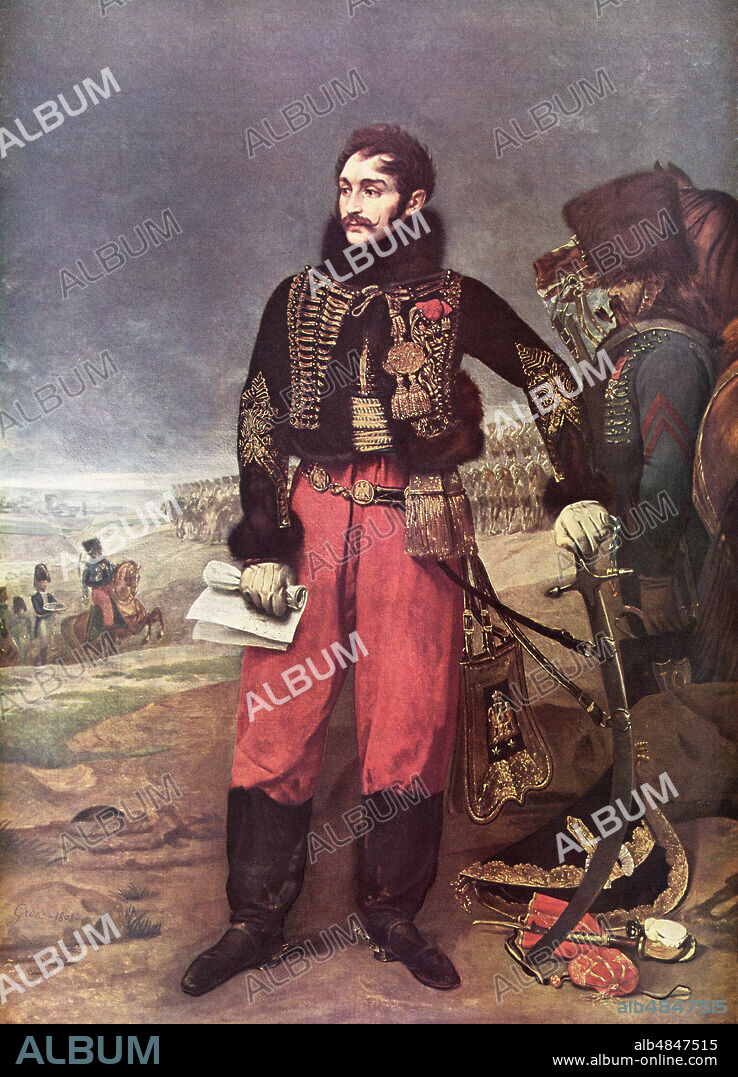 Portrait of Antoine-Charles-Louis, Comte de Lasalle, 1775 - 1809.  French cavalry general during the Revolutionary and Napoleonic Wars,aka 'The Hussar General'.  After the painting by Antoine-Jean Gros aka Baron Gros.  From L'Illustration, published 1936.