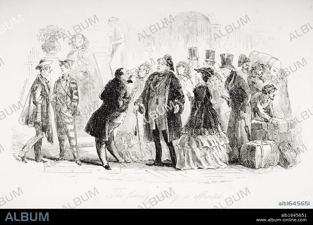 Thfe family dignity is affronted.Illustration from the Charles Dickens novel Bleak House. by H.K. Browne known as Phiz.