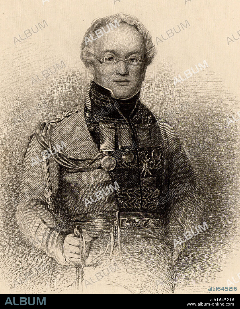 David Stewart of Garth (1772-1829) Scottish soldier and author.  Entered the 42nd Highlanders in 1787. Badly wounded at the Battle of Alexandria (Aboukir) in 1801 when the British defeated the French. Created Major-General in 1825. When he died he was serving as Governor of St Lucia.  Author of Sketches ...of the Highlanders of Scotland: with Details of the Military Service of the Highland Regiments  (1822). Engraving from A Biographical Dictionary of Eminent Scotsmen by Thomas Thomson (1870).