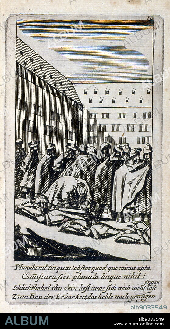 Medieval-style engraving depicting a public execution and quartering of the victim.