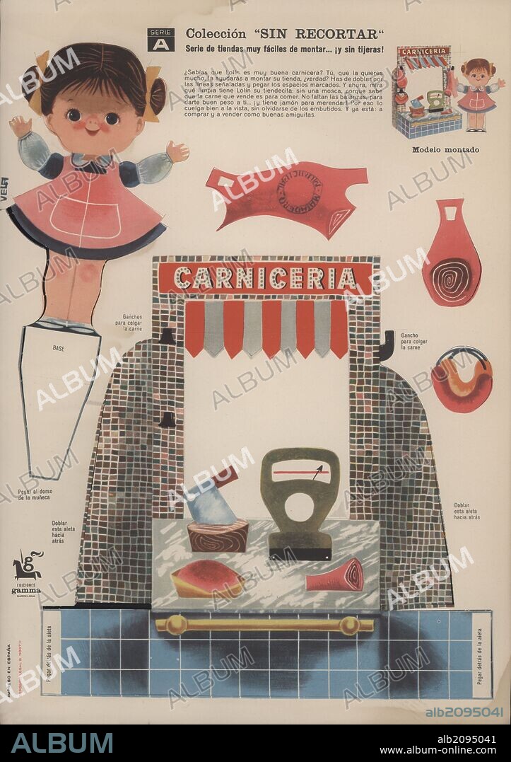 Recortable de muñecas "Carnicería", colección Sin recortar, Ediciones Gamma, Barcelona, años 1950.