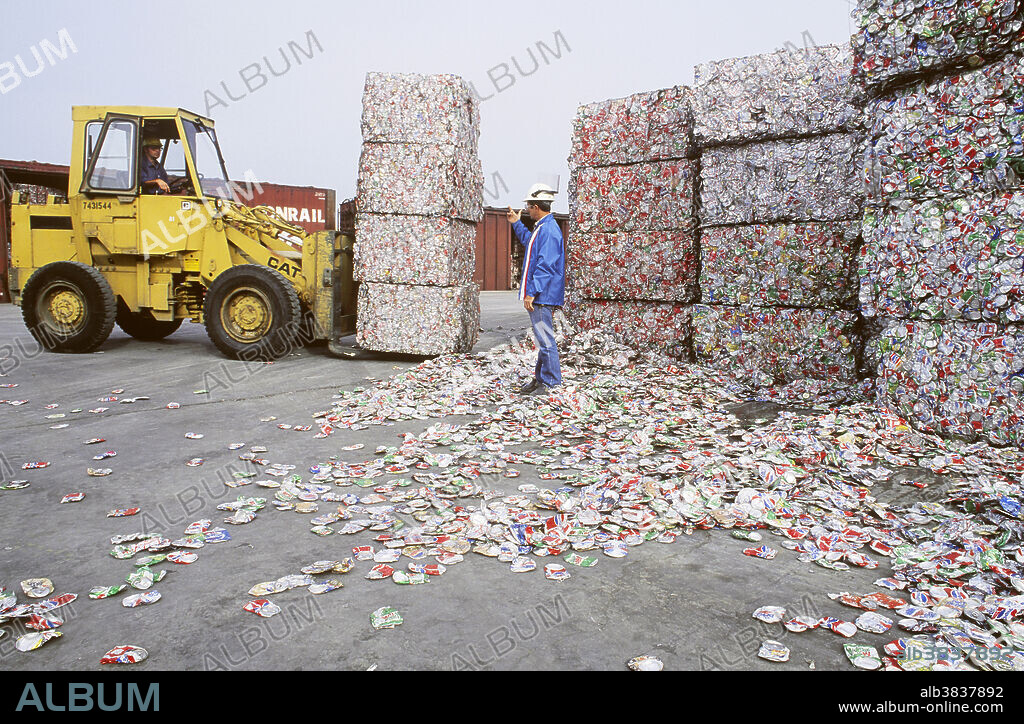 Crushed aluminum cans at the Alcoa Recycling Center in Tennessee.