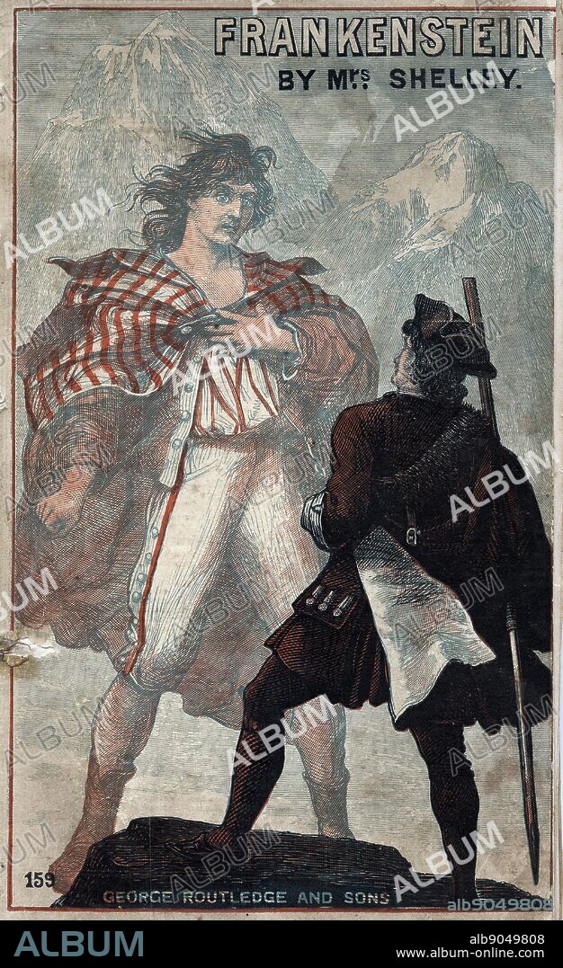Mary Wollstonecraft Shelley 'Frankenstein or the Modern Prometheus' first published 1818. Cover of late 19th century popular edition. Victor Frankenstein confronting the monster he has created.