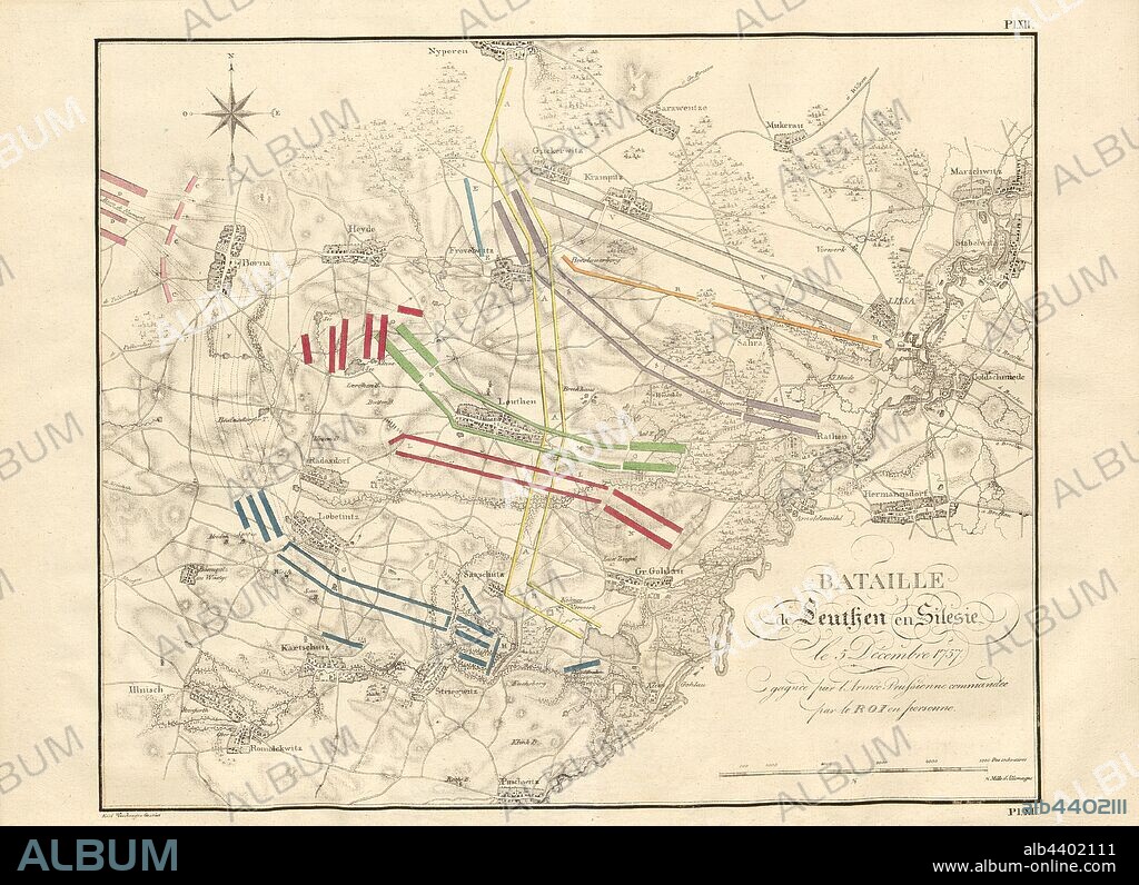 Battle of Leutzen in Silesia on December 5, 1757, Plan of the Battle of Leuthen 1757, signed: Karl Wimberger Engraved, Pl. XII, Wimberger, Karl (graviert), Antoine Henri de Jomini: Traité des grandes operations militaires. Atlas. [S.l.]: [s.n.], [18--].