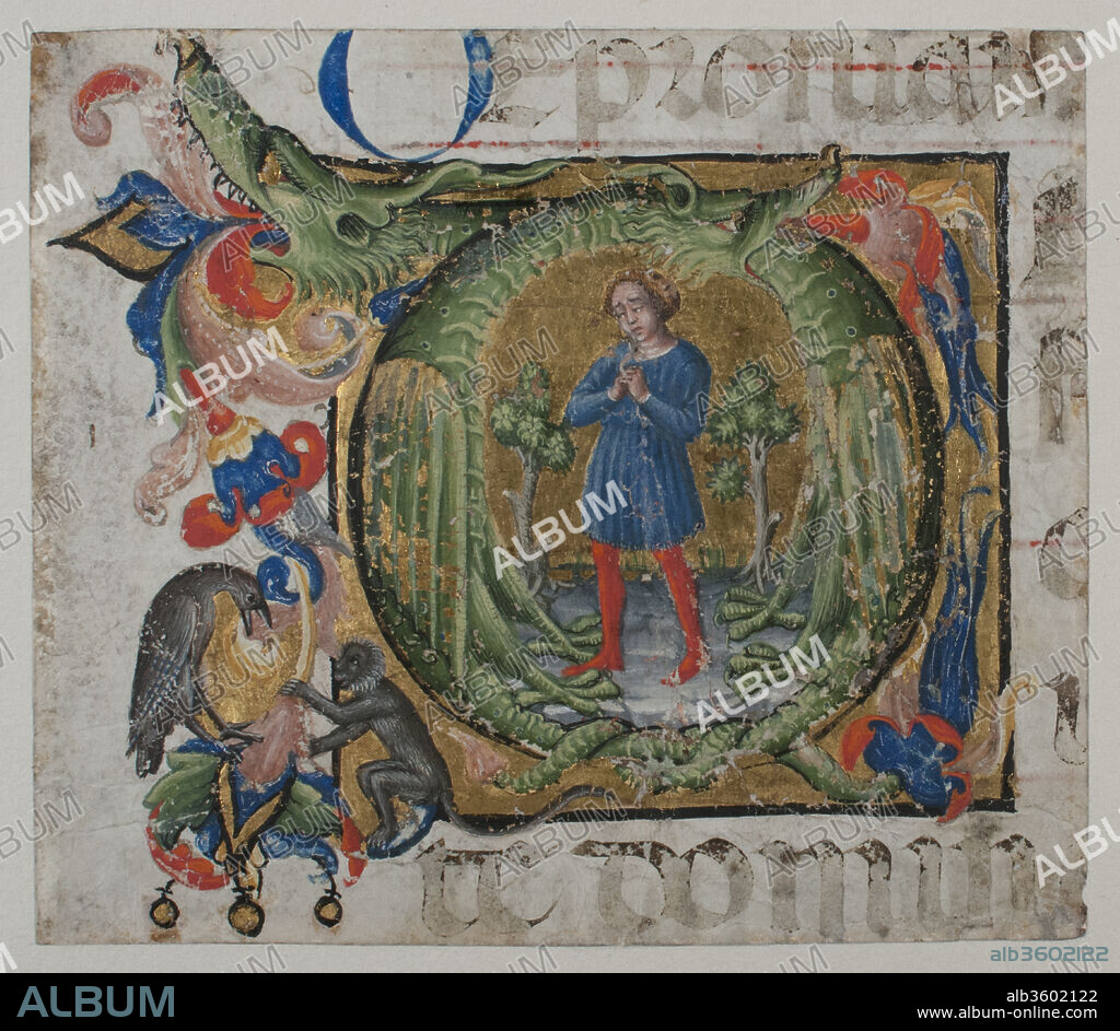 Manuscript Illumination with Initial Q, from a Choir Book. Culture: North Italian. Dimensions: 3 7/8 x 4 1/2 in. (9.9 x 11.4 cm)
Other (Illumination): 2 13/16 x 2 7/8 in. (7.2 x 7.3 cm)
Mat: 7 × 9 in. (17.8 × 22.9 cm). Date: first half 15th century.
