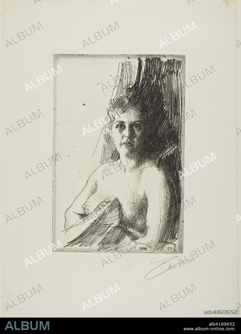 Nude Study III. Anders Zorn; Swedish, 1860-1920. Date: 1896. Dimensions: 230 x 151 mm (image); 238 x 159 mm (plate); 383 x 286 mm (sheet). Etching on ivory laid paper. Origin: Sweden.