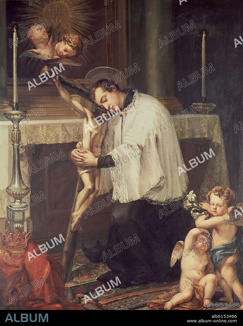 LUIS LOPEZ PIQUER (1802-1865). SAN LUIS GONZAGA ABRAZANDO EL CRUCIFIJO - 1825 - OLEO/LIENZO - 85,7 X 67 cm.