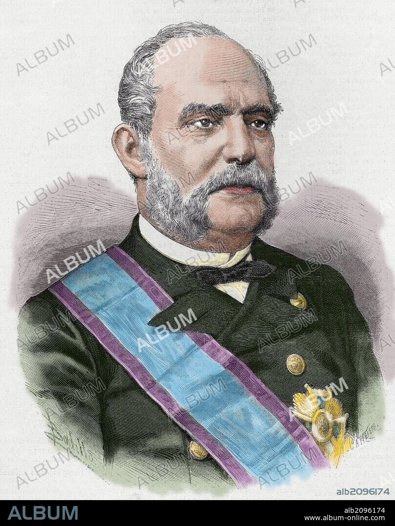 TOPETE Y CARBALLO, Juan Bautista (Tlacotalpa, 1821-Madrid, 1885). Marino y político español. Intervino en la Guerra de Africa (1860-1861). Se unió a la Unión Liberal. Grabado coloreado de "La Ilustración Española y Americana", año 1885.