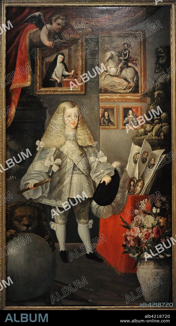 Carlos II (1661-1700). King of Spain. Charles II Infant with his Ancestors, ca.1667. Portrait by Sebastian de Herrera Barnuevo (1619-1671). Lazaro Galdiano Museum. Madrid. Spain.