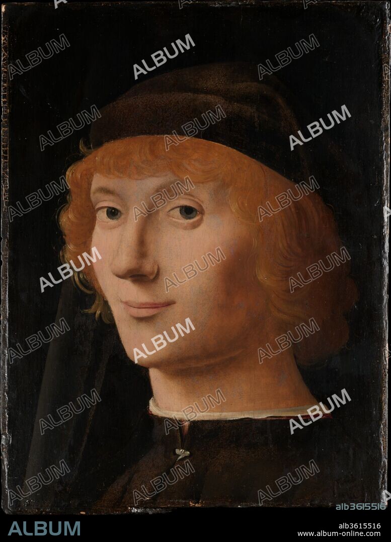 Portrait of a Young Man. Artist: Antonello da Messina (Antonello di Giovanni d'Antonio) (Italian, Messina ca. 1430-1479 Messina). Dimensions: 10 5/8 x 8 1/8 in. (27 x 20.6 cm). Date: ca. 1470.
Trained in Naples in the Netherlandish technique of oil painting, Antonello set the standard for portraiture when he came from Sicily to Venice in 1475. Long before Leonardo da' Vinci, he introduced the incipient smile as an indication of the inner life of the sitter, enveloping his features in a soft light and engaging the viewer with his direct gaze. In these ways, the picture responds to the often-voiced negative view that painting was a mere depiction of the outward appearance of a person--not his character.