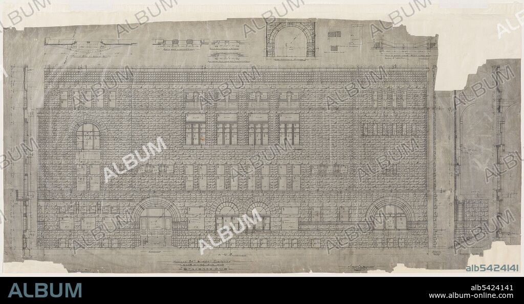 ADLER & SULLIVAN. Revised 24th Street Elevation for Standard Club, Chicago, Illinois, Details and Sections, 09/19/1887.