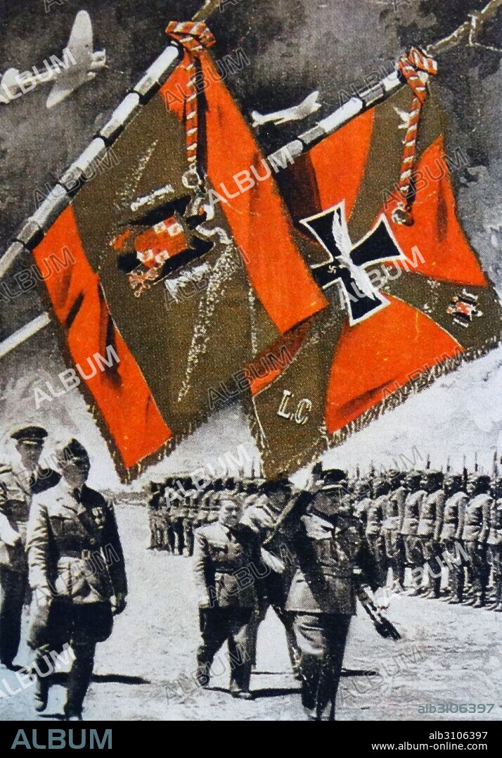 the German Condor Legion parade in Spain. The Condor Legion was sent by the Nazi German Air Force, in 1937 to support the Nationalists, during the Spanish Civil War.