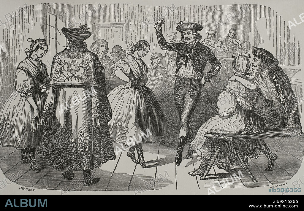 AUGUSTE TRICHON (1814-1898). FRENCH ENGRAVER.. Europa del Este. Bailes campestres de los magiares. Grabado por Trichon. Los Héroes y las Grandezas de la Tierra. Tomo V. 1855.