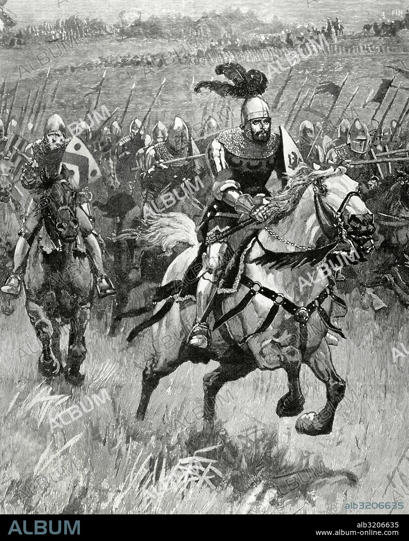 Enrique IV de Inglaterra (1367-1413). Rey de Inglaterra de 1399 a 1413. Casa real Láncaster. Grabado con la representación del monarca durante una batalla. Siglo, XIX.