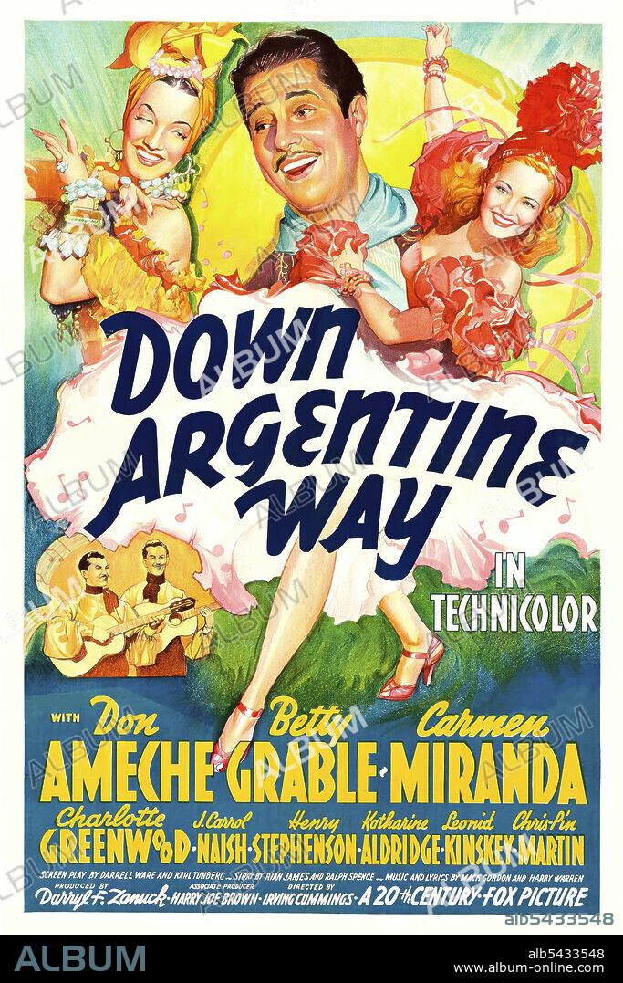 BETTY GRABLE, CARMEN MIRANDA y DON AMECHE en SERENATA ARGENTINA, 1940 (DOWN ARGENTINE WAY), dirigida por IRVING CUMMINGS. Copyright 20TH CENTURY FOX.
