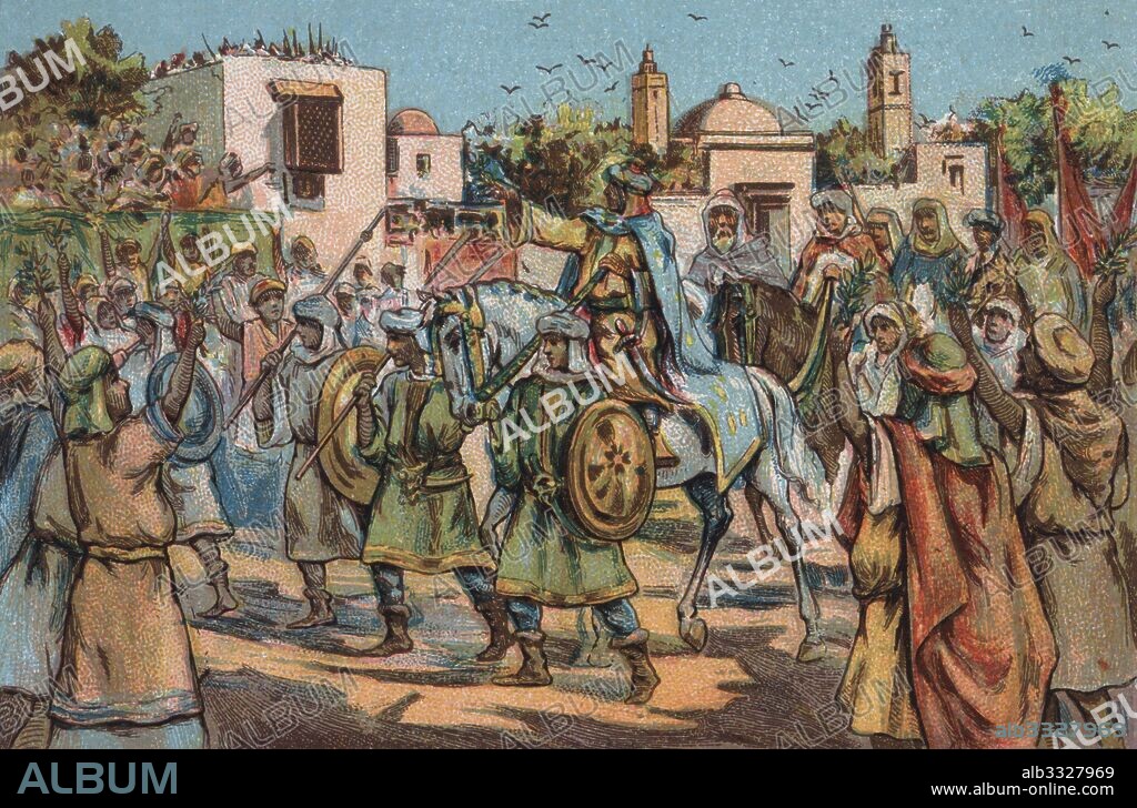 Historia de España. Entrada triunfal de Abderramán I (731-788), príncipe de la dinastía omeya, en Sevilla en el año 756.