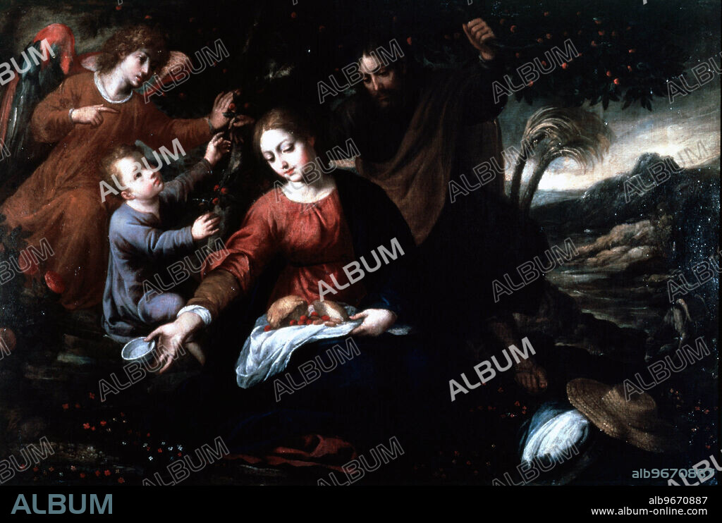 BARTOLOMÉ ROMÁN. ROMAN , BARTOLOME. PINTOR ESPAÑOL . MONTORO 1590 - 1647. DESCANSO EN LA HUIDA DE EGIPTO. COLEGIO SANTAMARCA . MADRID VIRGEN MARIA. JESUCRISTO. SAN JOSE.