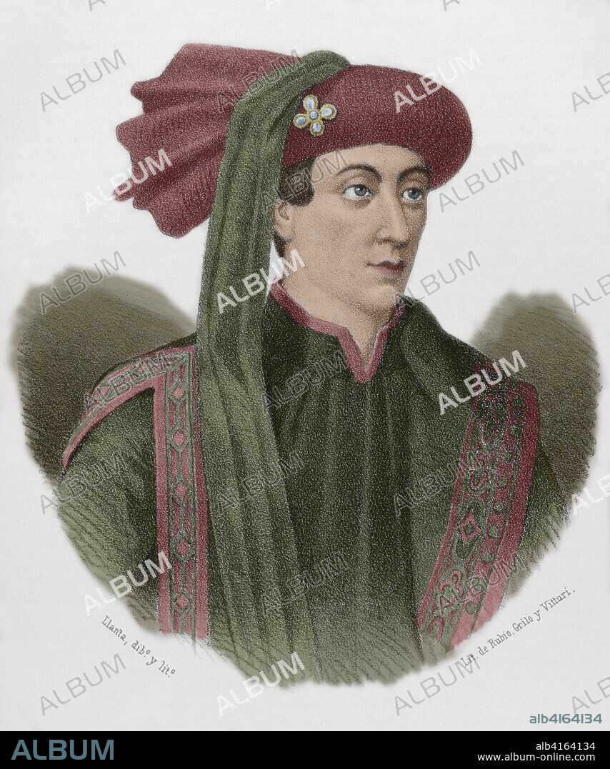 Ramón Vidal de Besalú (1196? -1252?). Trovador catalán. Se formó como juglar en el castillo de Mataplana. Famoso por ser el autor del primer tratado poético en una lengua romance (occitano) "El Razos de trobar " (h. 1210) Dibujo por Llanta. Litografía coloreada. Crónica General de España, Historia Ilustrada y Descriptiva de sus Provincias. Cataluña, 1866.
