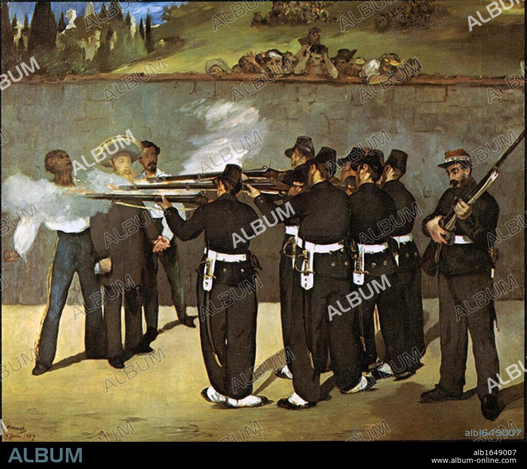 The Execution of Emperor Maximilian of Mexico, Oil on canvas (1868) by Eduard Manet (1832-1883) French painter. Emperor Maximilian I of Mexico: Maximilian (1832-1967) was born Archduke Ferdinand Maximilian Joseph of Austria and was proclaimed Emperor of Mexico on 10 April 1864 with the backing of Napoleon III of France. Few foreign government recognised his regime, which was also the case with Mexican liberals. The ensuing conflict ended with the Emperor's execution.