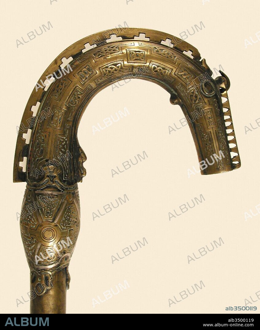Crozier of Saint Mura, of Fahan, County Donegal, early 20th century (original dated 7th century), Irish, Bronze, silver, gem stones, 48 1/2 x 1.77 x 6 1/4 in. (123.2 x 4.5 x 15.9 cm), Reproductions-Metalwork.